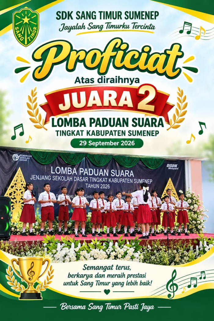 Harumkan Nama Sekolah, Tim Paduan Suara SDK Sang Timur Sumenep Sabet Juara 2 Tingkat Kabupaten!